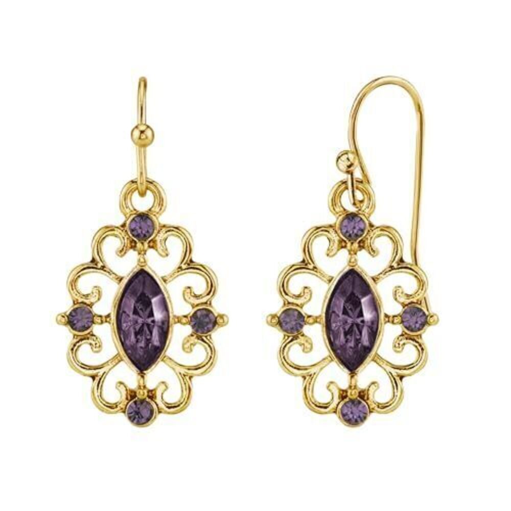 7304 Amethyst Purple Navette Crystal Royale Filigree Drop Earrings, 1928